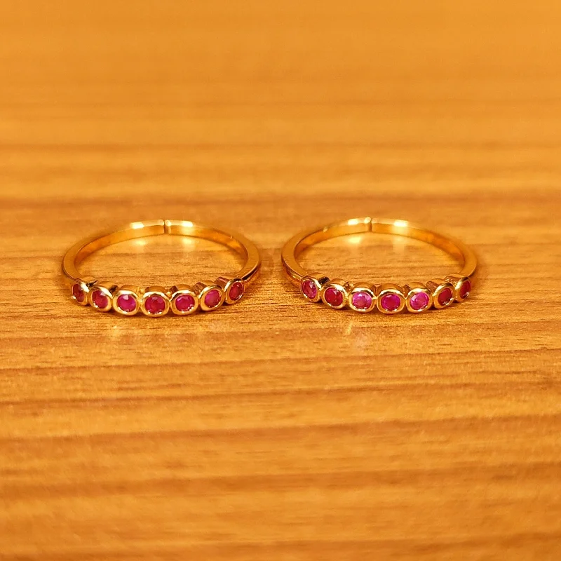 Stackable rings with mixed metal finishes -RUBY CZ STUDDED GOLD PLATED ADJUSTABLE TOE RING