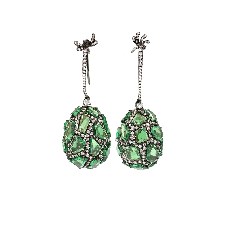 Drop Earrings with Animal Motifs -Tsavorite Egg Drop Earrings