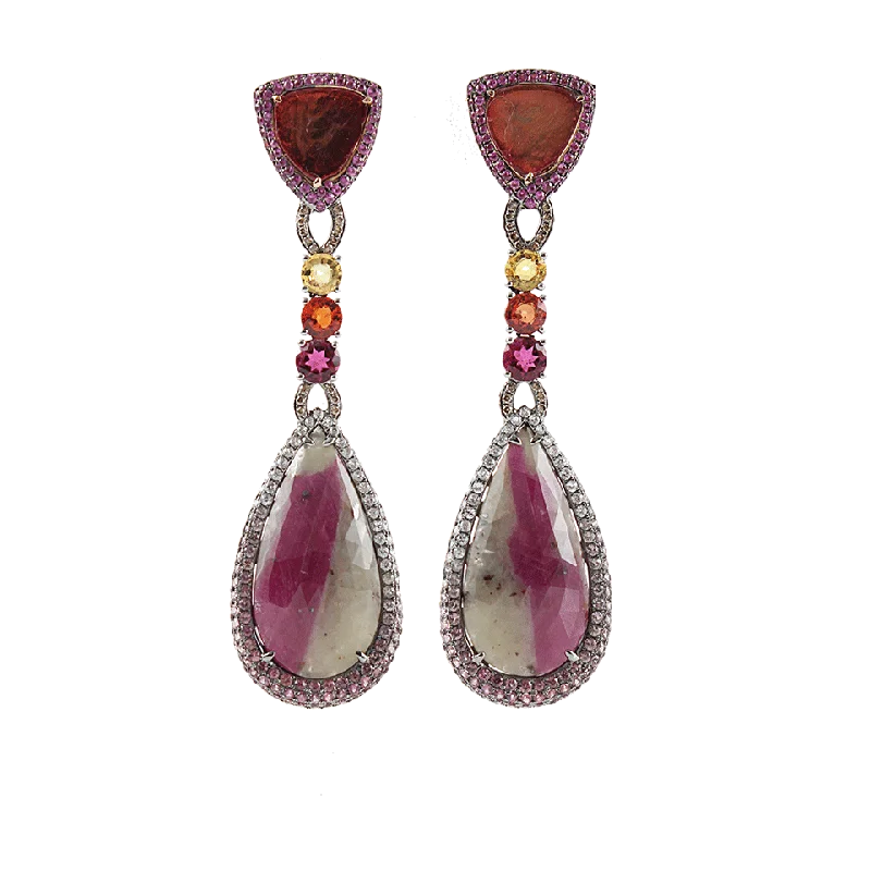 Gemstone Drop Earrings for Color -Sapphire and Tourmaline Drop Earrings