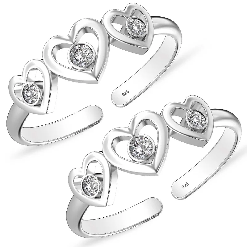 Rings with engraved constellations for stargazers -925 Sterling Silver Triple Heart Toe Ring for Women