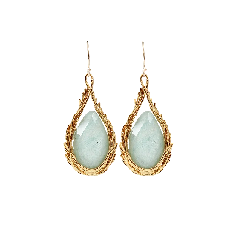 Gemstone Drop Earrings for Color -Feathered Drop Amazonite Earrings