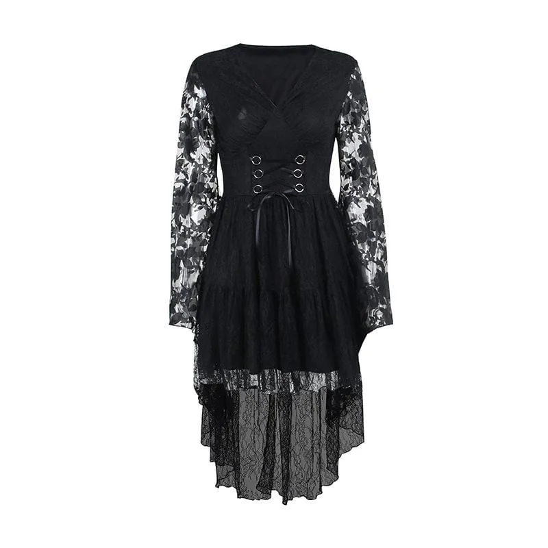 Contemporary Dresses for Fashion -Women's Gothic Strappy Plunging Irregular Lace Dress