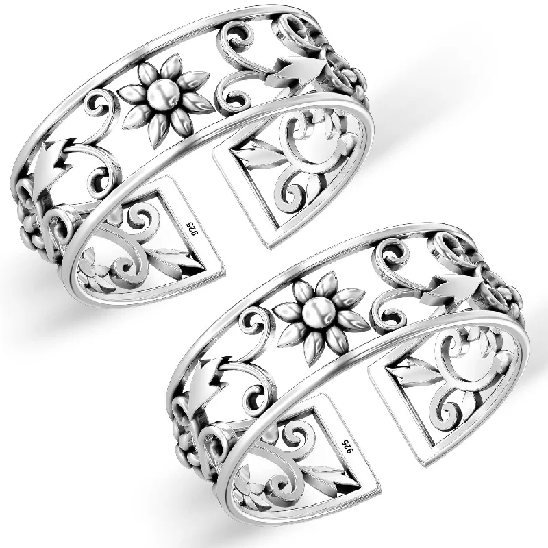 Rings with gothic rose quartz for drama -925 Sterling Silver Cutwork Floral Toe Ring for Women