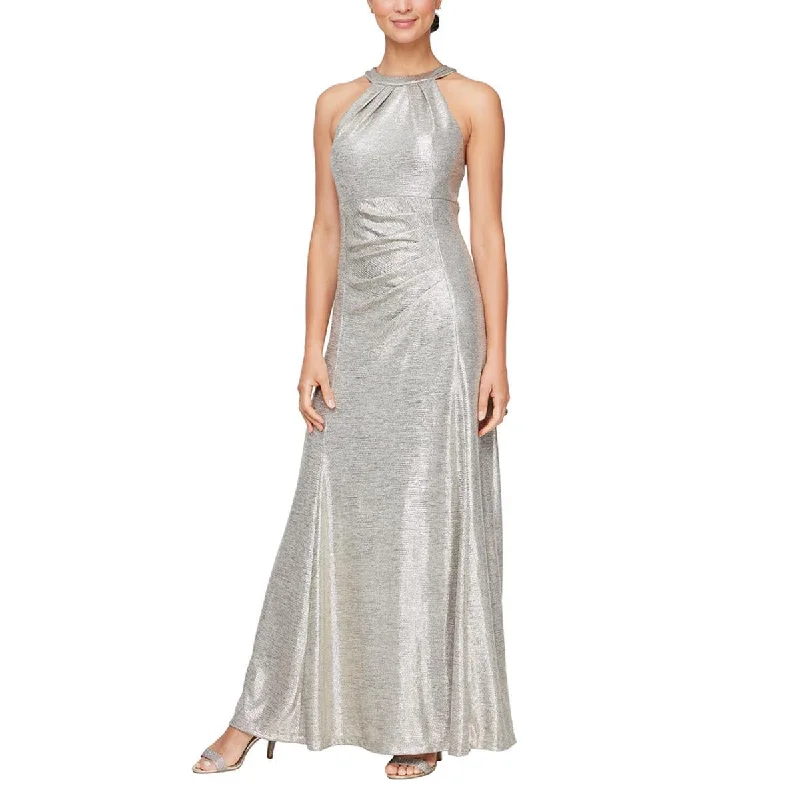 Green Dresses for Nature -Alex Evenings Womens Plus Metallic Halter Evening Dress