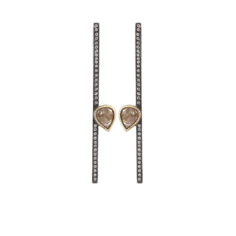 Ethnic Drop Earrings with Tribal Design -Gray Diamond Ladder Earrings