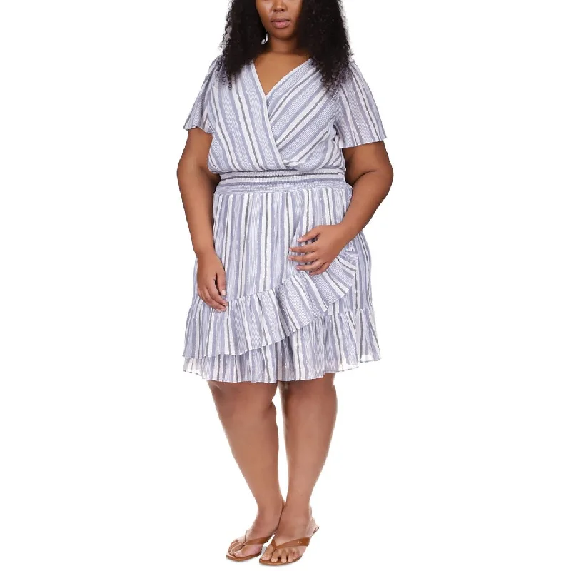 Wrap Dresses for Adjustable -MICHAEL Michael Kors Womens Plus Metallic Striped Fit & Flare Dress