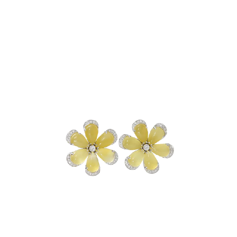 Drop Earrings with Star Motifs -Yellow Agate Flower Earrings