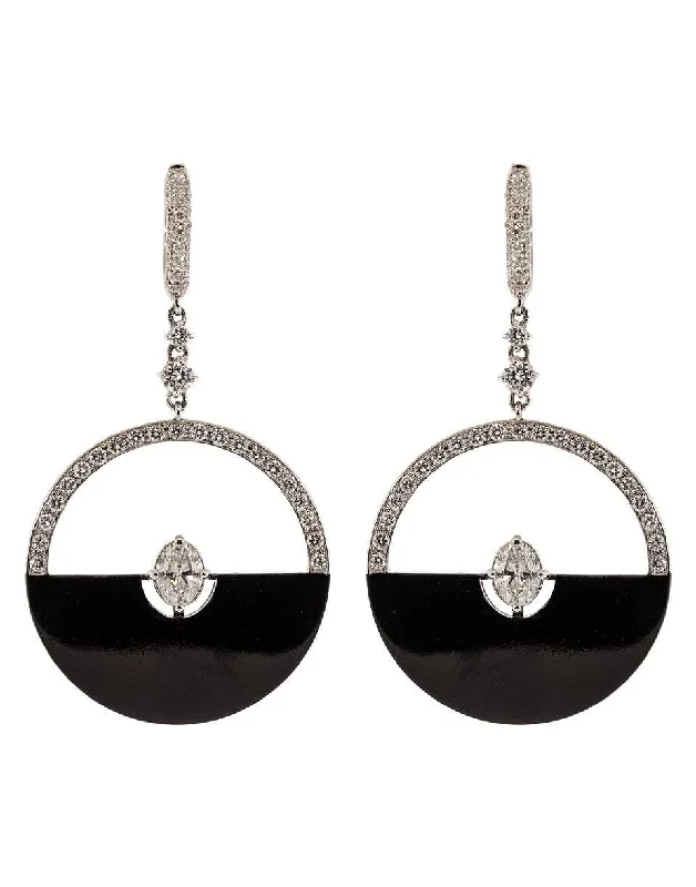 Lead Free Drop Earrings for Health -Black Half Moon and Diamond Earrings