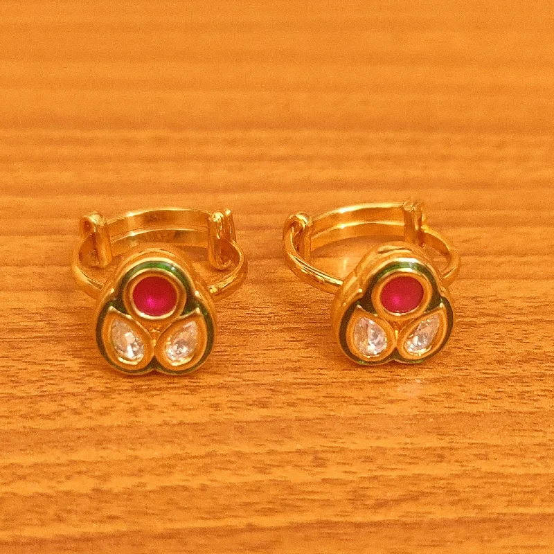 Rings with black diamond for striking contrast -RUBY KUNDAN MEENAKARI ADJUSTABLE TOE RING