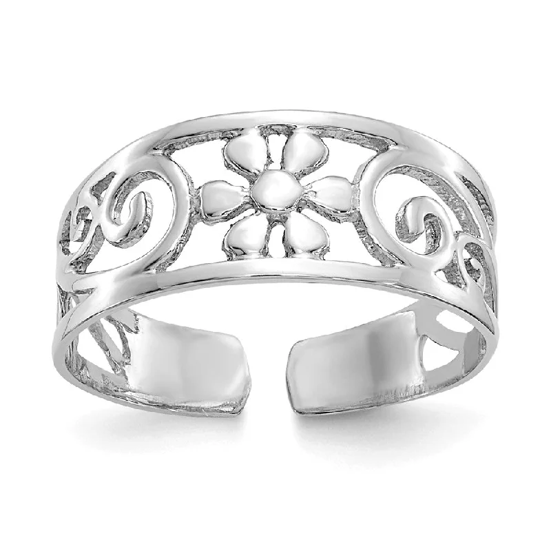 Vintage rings with engraved floral band designs -Floral Toe Ring in 14 Karat White Gold