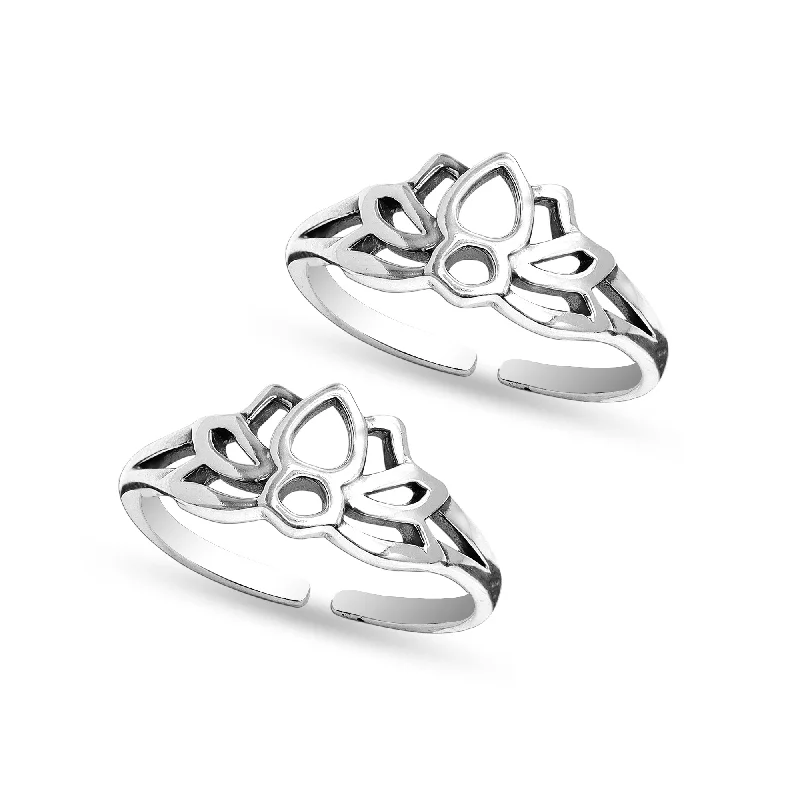 Rings with vine-wrapped bands for nature -925 Sterling Silver Filigree Flower Lotus Silhouette Band Toe Rings for Women