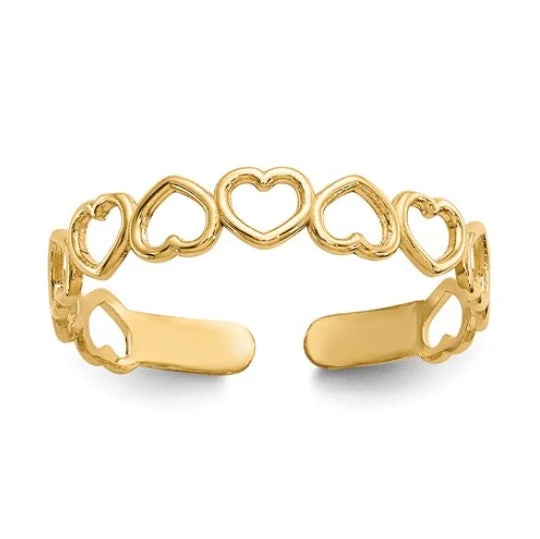 Titanium rings with rugged brushed metal look -Open Hearts Toe Ring in 14 Karat Gold