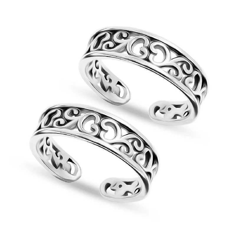 Rings with carved onyx for bold sleekness -925 Sterling Silver Classic Floral Adjustable Toe Rings for Women