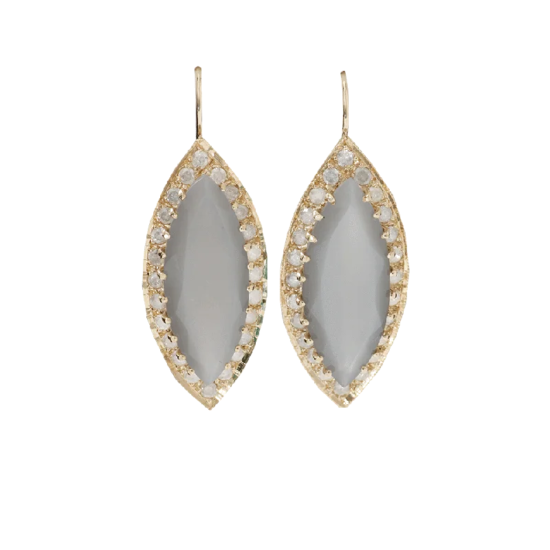 Drop Earrings for Valentine's Day -Marquis Grey Moonstone Earrings