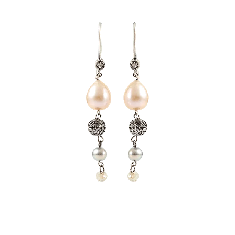 Floral Drop Earrings with Petals -Pearl Diamond Sapphire Bead Earrings