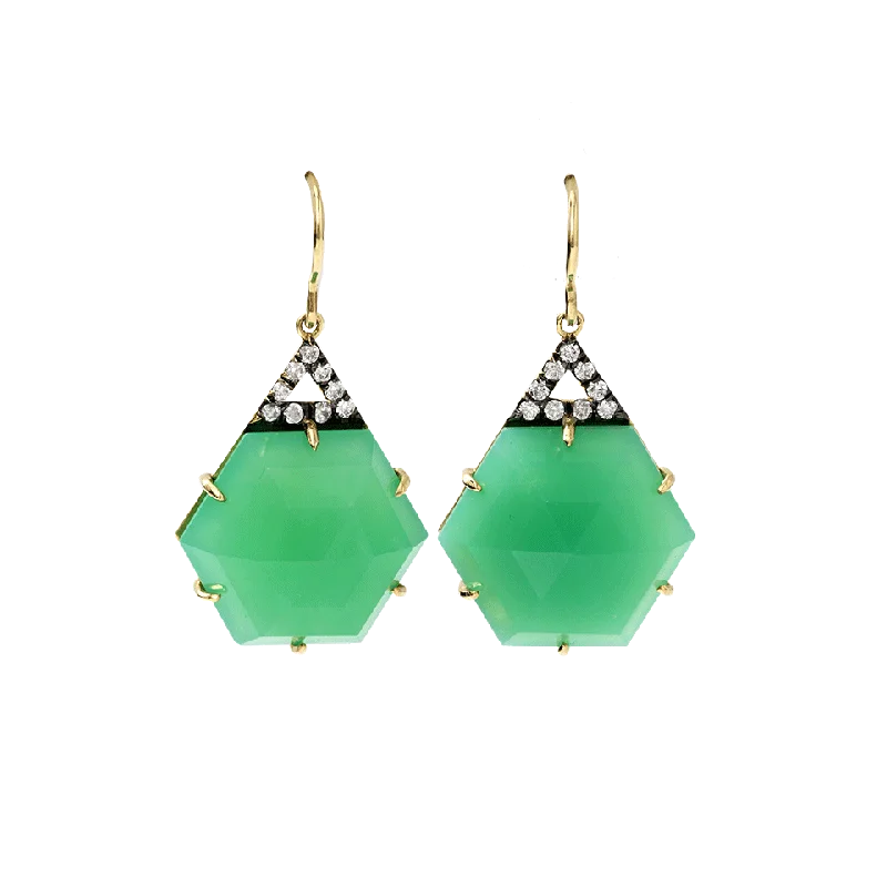 Drop Earrings for Wellness Routine -Hexagon Shape Chrysoprase Earrings