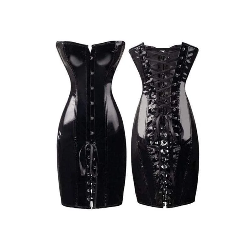 Graduation Dresses for Milestone -Women's Sexy Lace Up Pvc Overbust Corset Lace Up Dress With G String