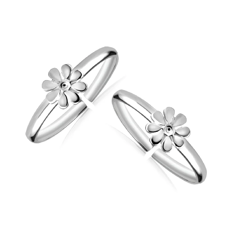 Rings with hematite for sleek metallic sheen -925 Sterling Silver Flower Design Toe Ring for Women