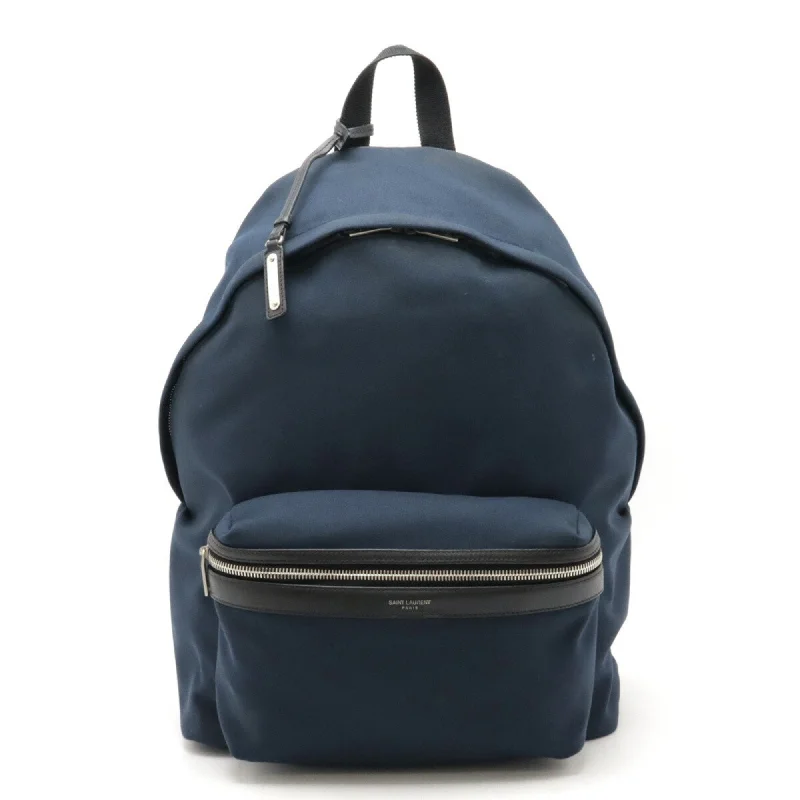 Handle bags with hidden pockets for security -Saint Laurent  Navy Canvas Leather Backpack (Pre-Owned)