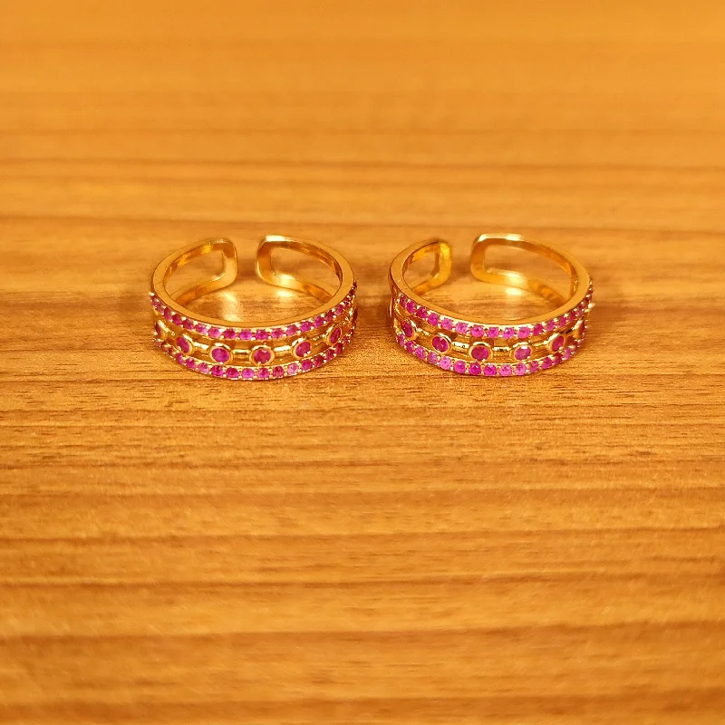 Rings with citrine stones for sunny vibes -RUBY CZ STUDDED GOLD PLATED ADJUSTABLE TOE RING