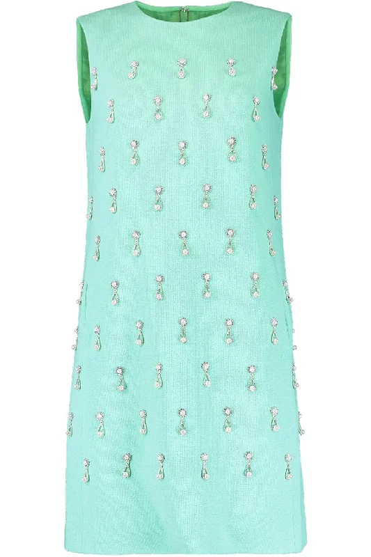 Sleeveless Dresses for Coolness -Sleeveless Pearl Embroidered Shift Dress