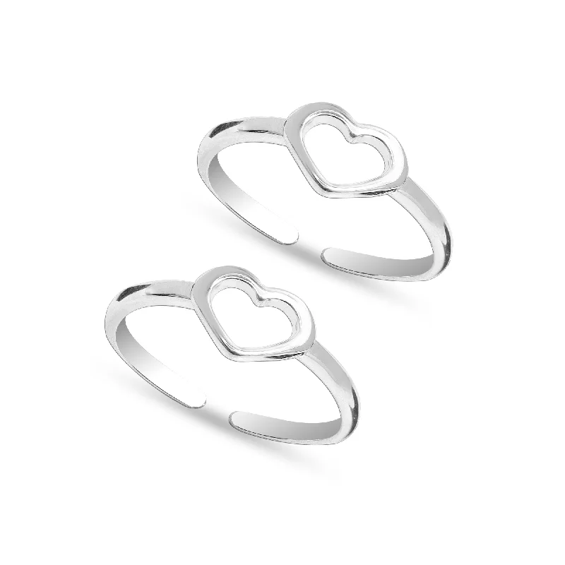 Rings with bold ruby stones for drama -925 Sterling Silver Open Heart Band Ring Adjustable Toe Rings for Women