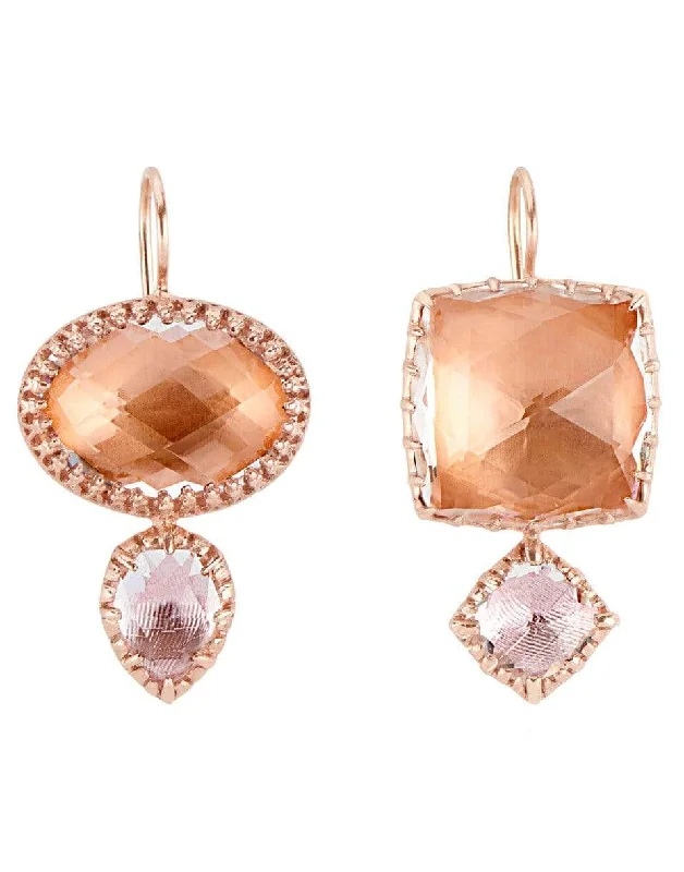 Punk Drop Earrings with Spikes -Bellini and Ballet Pink Sadie Mismatched Double Quartz Drop Earrings