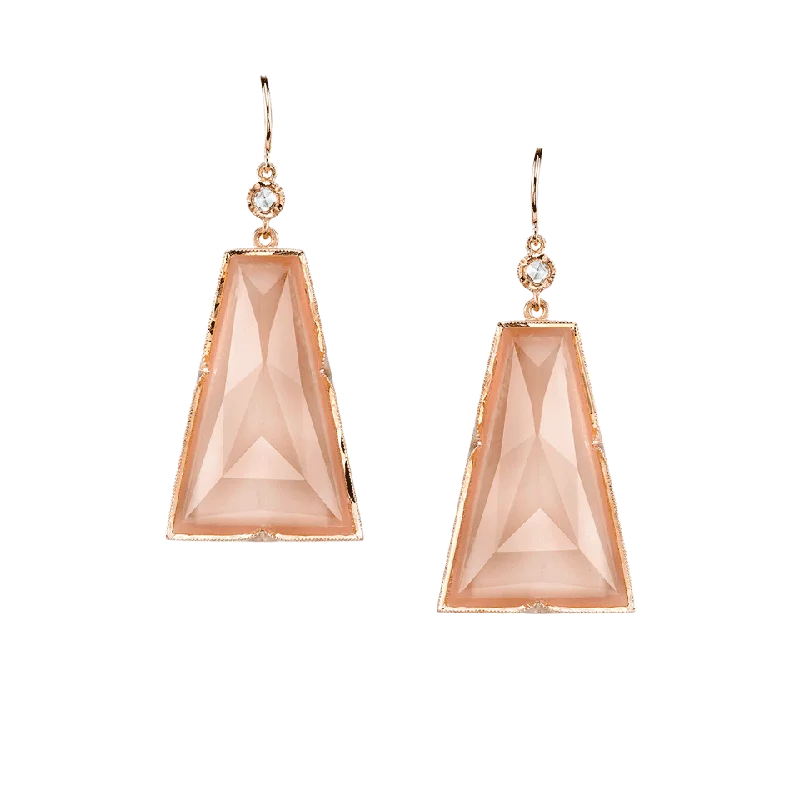 Maximalist Drop Earrings for Bling -Peach Moonstone Trapezoid Drop Earrings