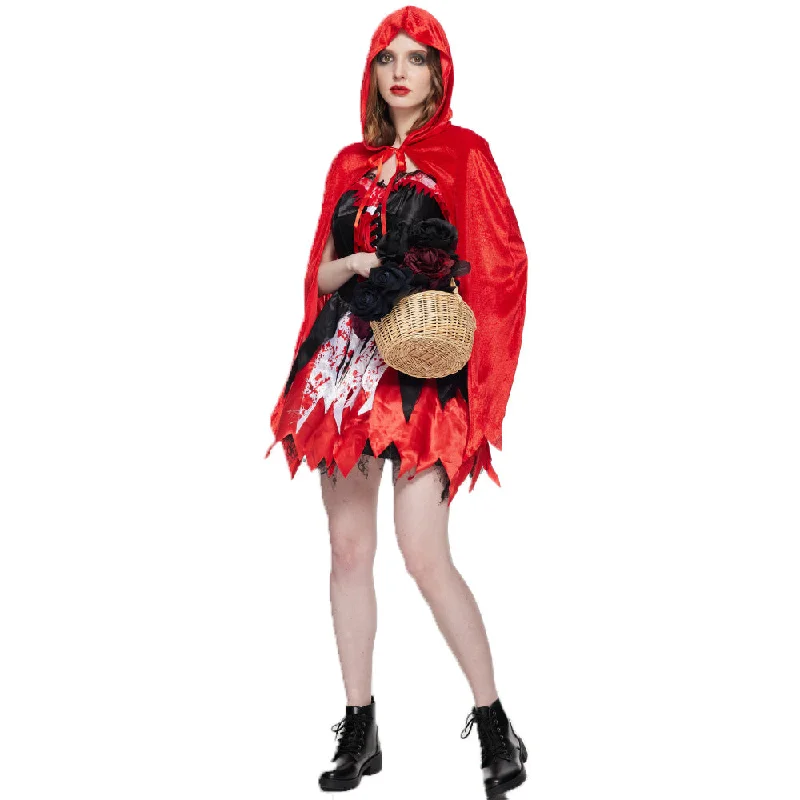 Indian Dresses with Intricacy -Spot Halloween New Classic Little Red Riding Hood Cosplay Clothes Bloodstain Horror Performance Costumes Witch Suit Dress