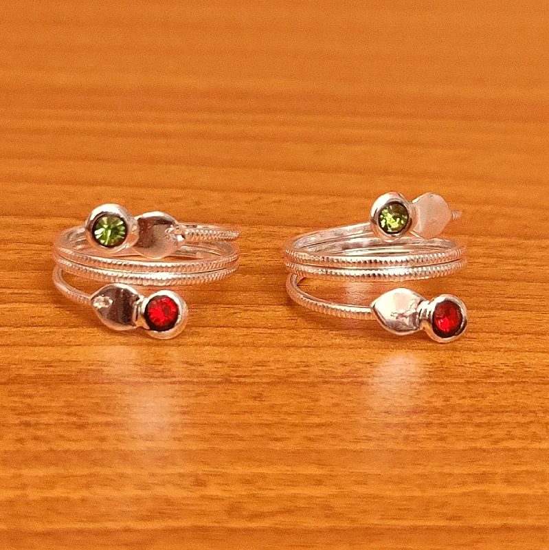 Rings with polished tourmaline for vibrant shine -SILVER PLATED RED & GREEN COLOUR ADJUSTABLE TOE RING