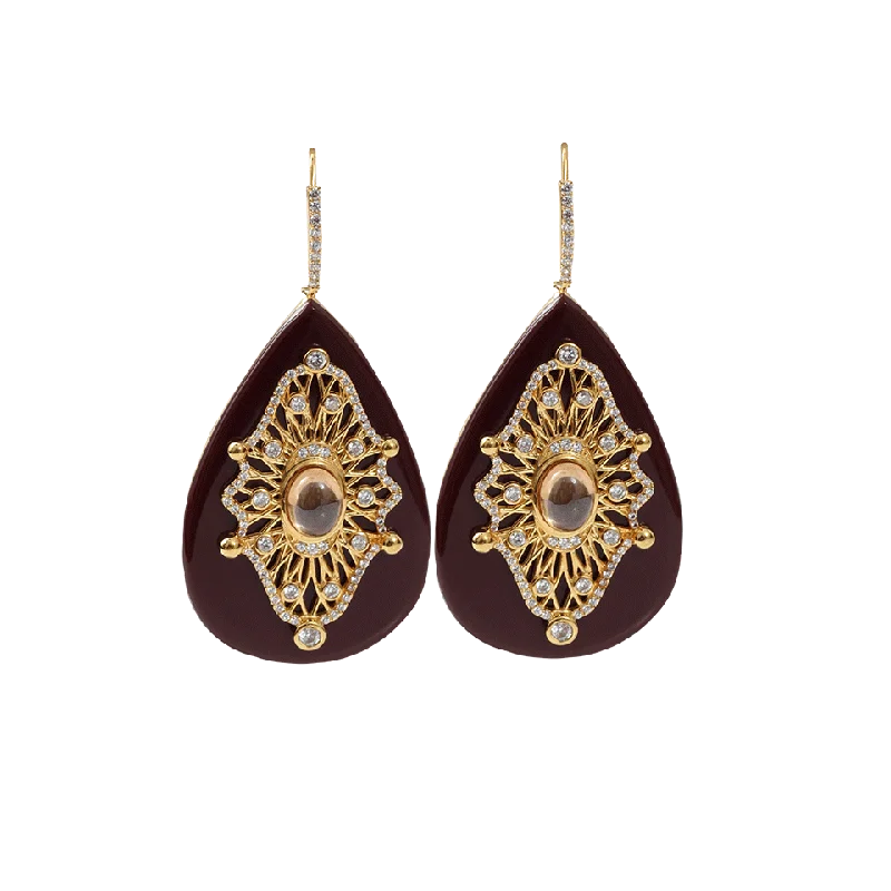 Drop Earrings for Formal Attire -Telkari Merlot Earrings