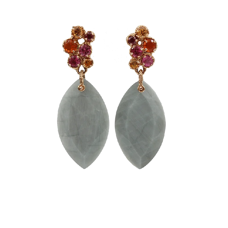 Drop Earrings with Floral Motifs -Moon Quartz Drop Earrings