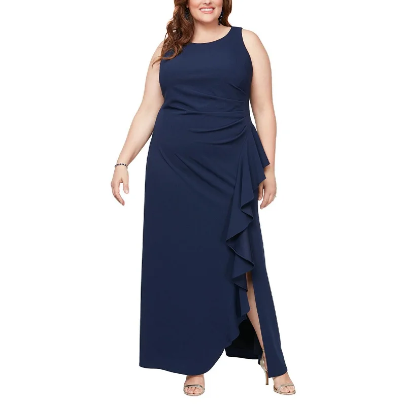 Denim Dresses for Casual Style -Alex Evenings Womens Plus Ruffled Maxi Evening Dress