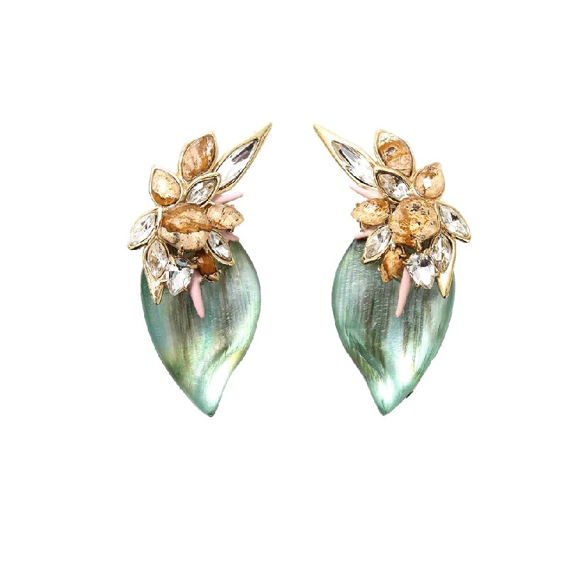 Retro Drop Earrings for Nostalgia -Floral Cluster Clip Earrings