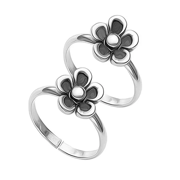 Rings with adjustable bands for perfect fit -925 Sterling Silver Antique Oxidized Fancy Floral Adjustable Toe Ring for Women