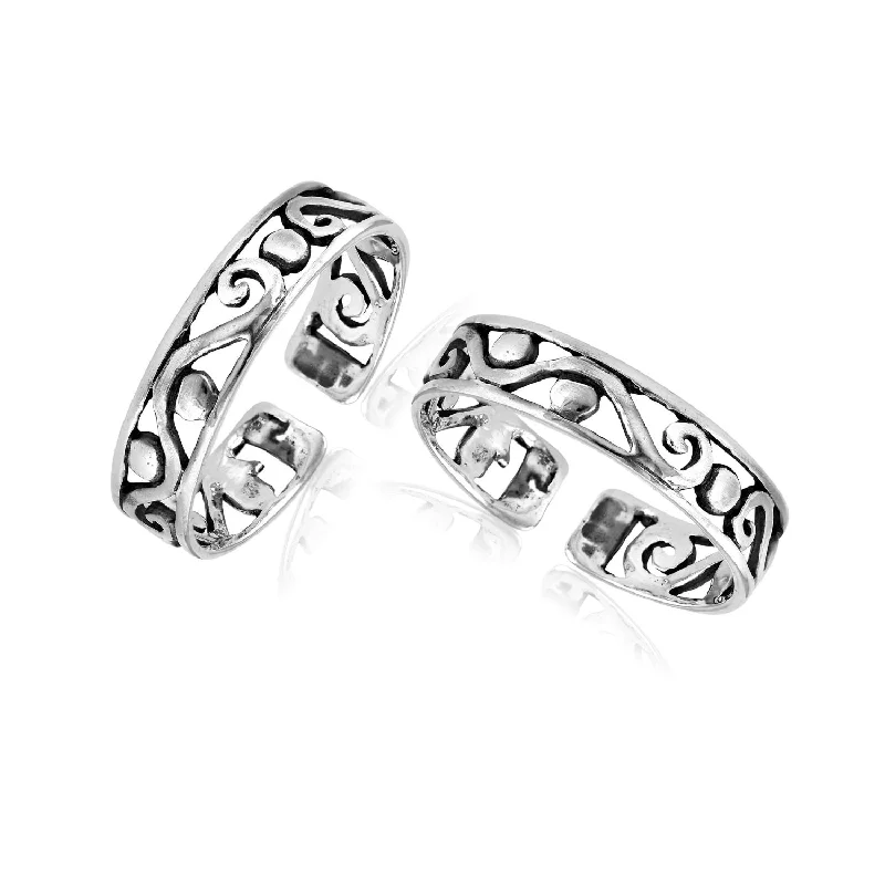 Rings with vine-wrapped bands for nature -925 Sterling Silver Antique Cutwork Toe Ring For Women