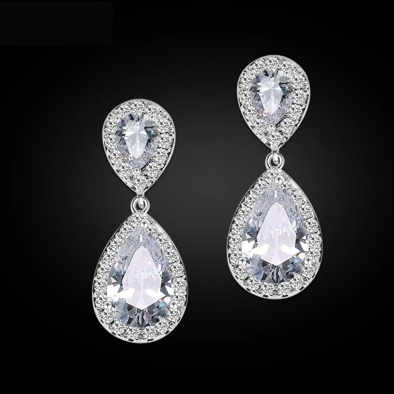 Drop Earrings with Wave Designs -Nickle Free Classic Water Drop Crystal Zirconia Drop Earrings for Wedding