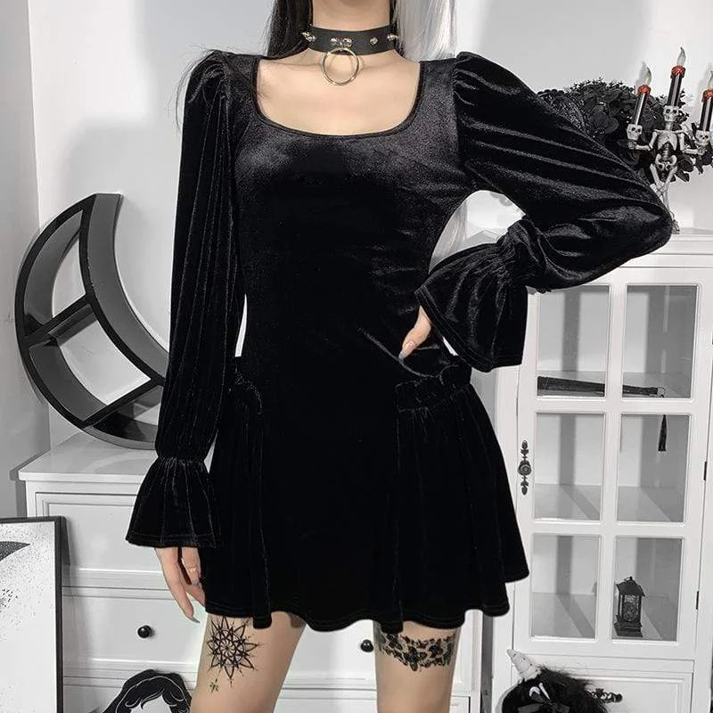 Prom Dresses for School Dance -Women's Gothic Square-cut Collar Puff Sleeved Dress