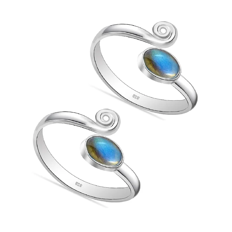 Rings with raw jade for natural calm -925 Sterling Silver Grey Blue Labradorite Stone Elegant and Comfortable Toe Ring for Women