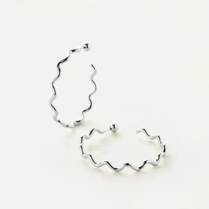 Drop Earrings with Etched Designs -Squiggle Hoops (Silver)