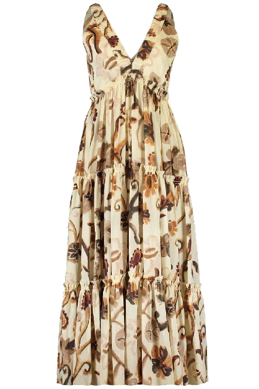 Cotton Dresses for Comfort -Floral Summer Touch V-Neck Dress