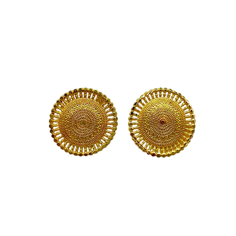 Rings with engraved constellations for stargazers -Circular Gold Stud Earring