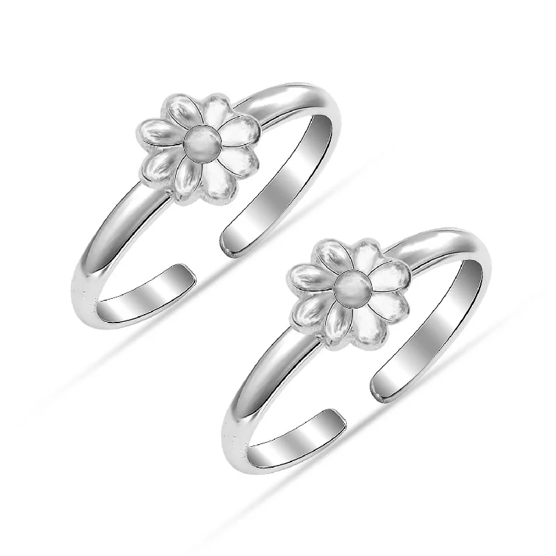 Rings with sunstone gems for fiery sparkle -925 Sterling Silver Daisy Flower Design Adjustable Elegant and Comfortable Toe Ring for Women