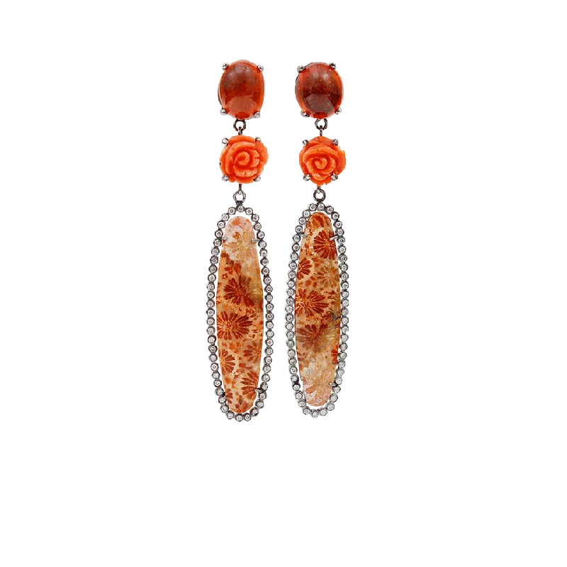 Drop Earrings with Textured Surface -Fossilized Coral Earrings