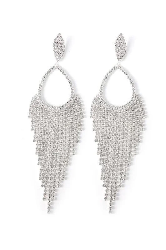 Drop Earrings for Valentine's Day -Sparkly Silver Rhinestones Drop Earrings