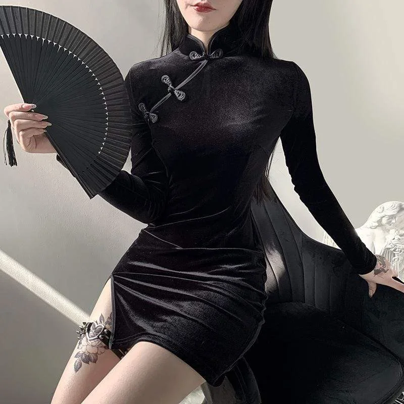 Valentine's Day Dresses for Romance -Women's Grunge Cheongsam Collar Side Slit Dress