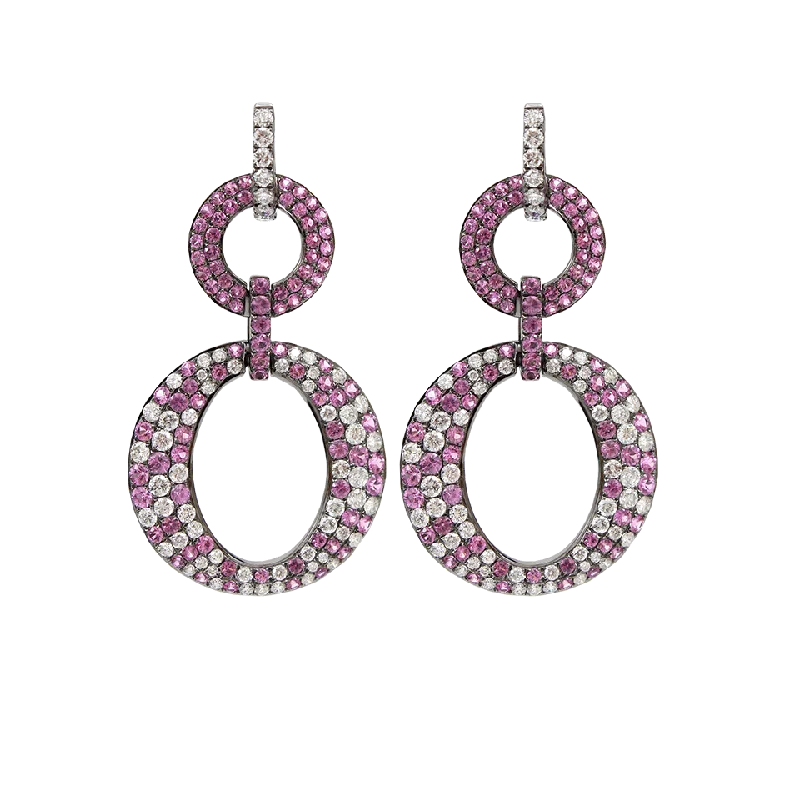 Maximalist Drop Earrings for Bling -Pink Sapphire Double "O" Drop Earrings