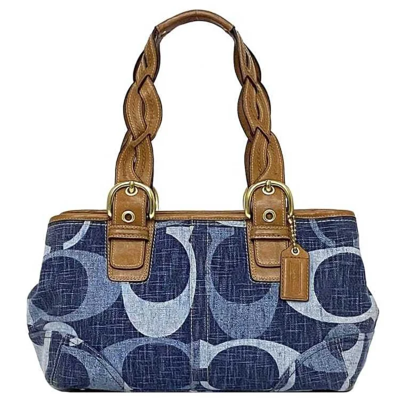 Handle bags with metallic finishes for shine -Coach blue  blue Canvas Leather Tote Bag (Pre-Owned)