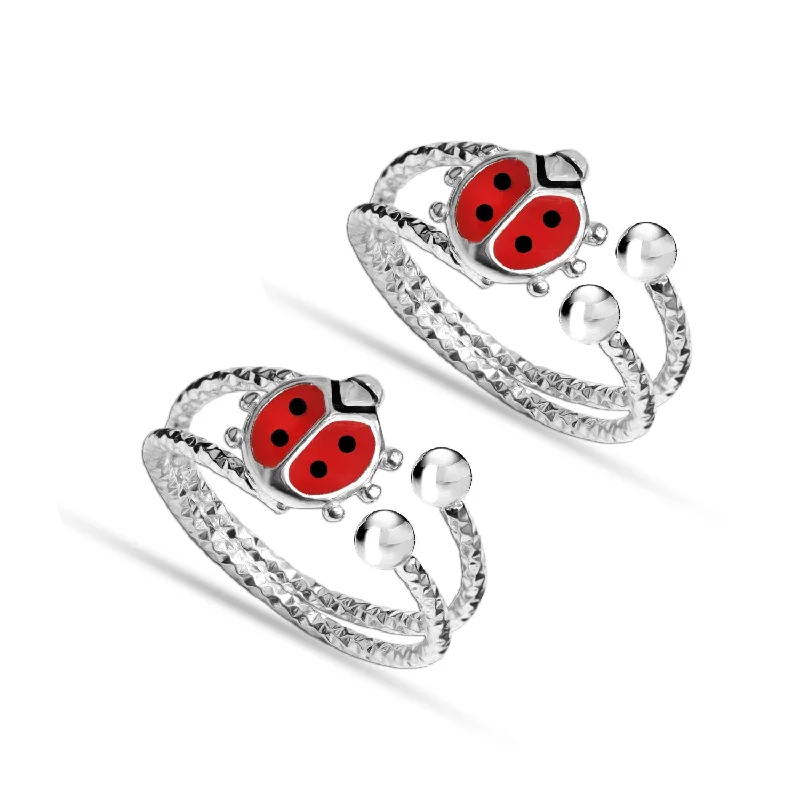 Rings with shield-shaped stones for boldness -925 Sterling Silver Jewellery Enamel Beetle Toe Ring for Women