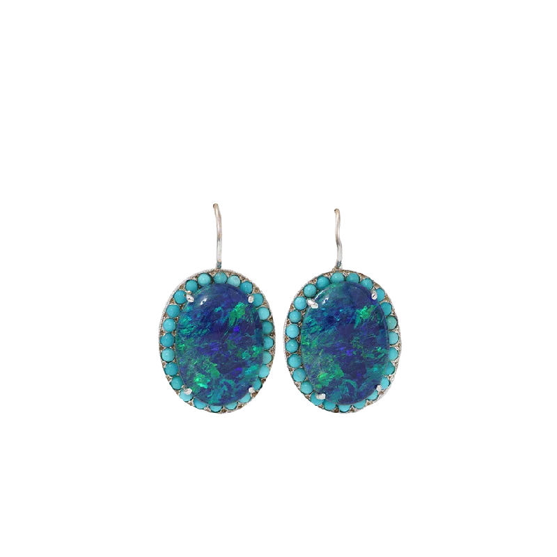 Drop Earrings with Keyhole Designs -Australian Opal Triplet Drop Earrings